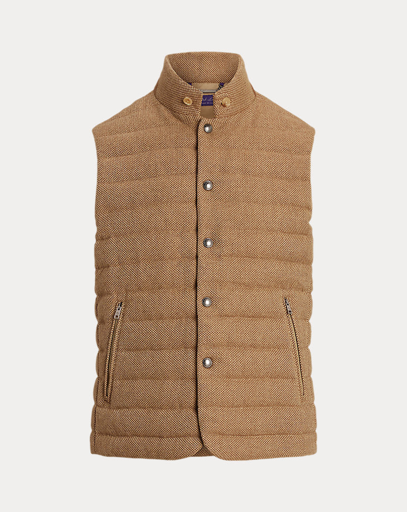 Quilted Tweed Down Gilet Tan/Brown