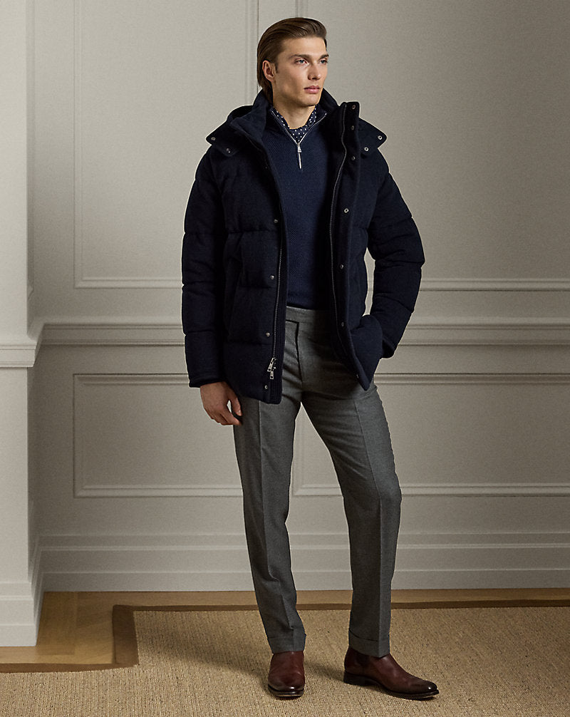 Wool-Blend Down Hooded Jacket Classic Chairman Navy