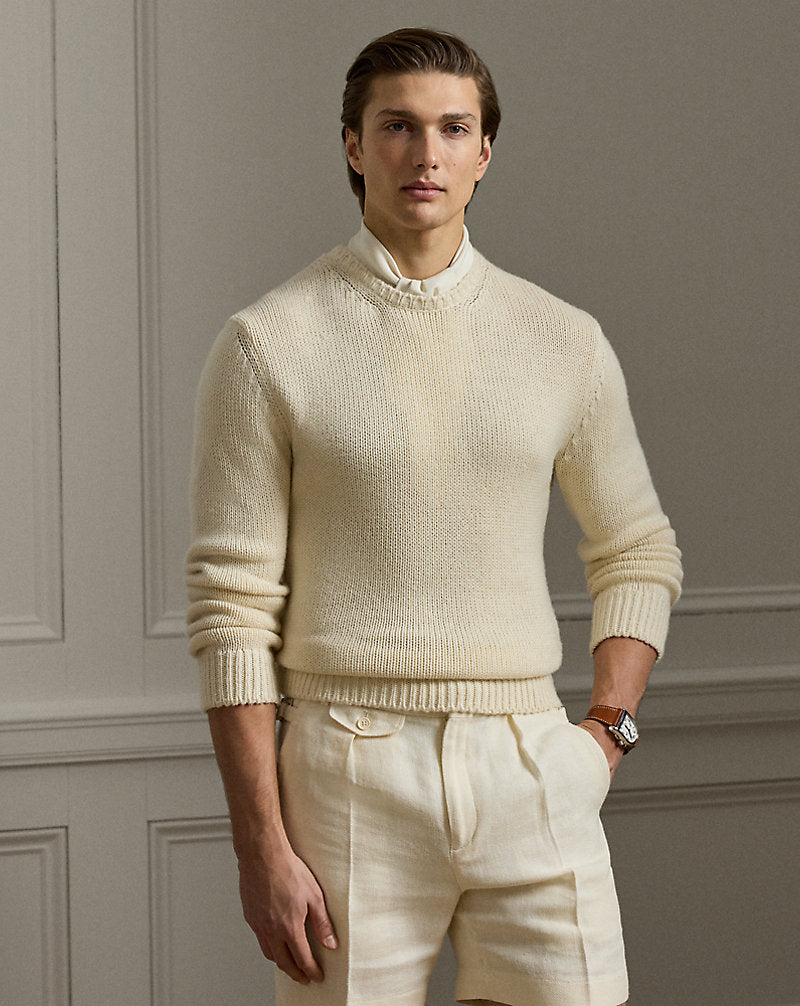 Cashmere-Silk-Linen Crewneck Jumper Limestone
