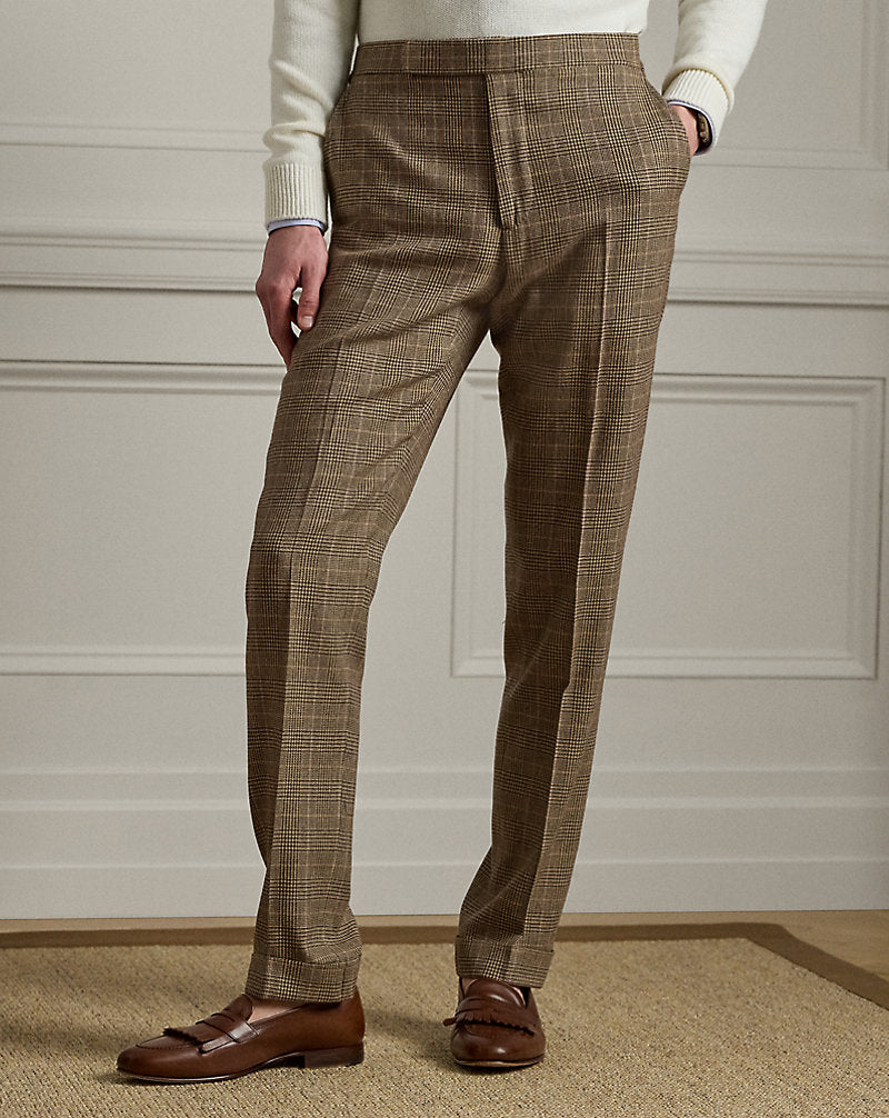 Gregory Handmade Glen-Plaid-Anzughose Creme/Hellbraun Multi