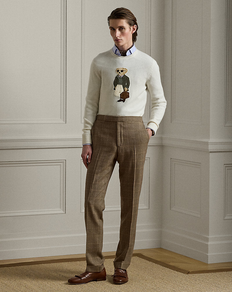 Gregory Handmade Glen-Plaid-Anzughose Creme/Hellbraun Multi